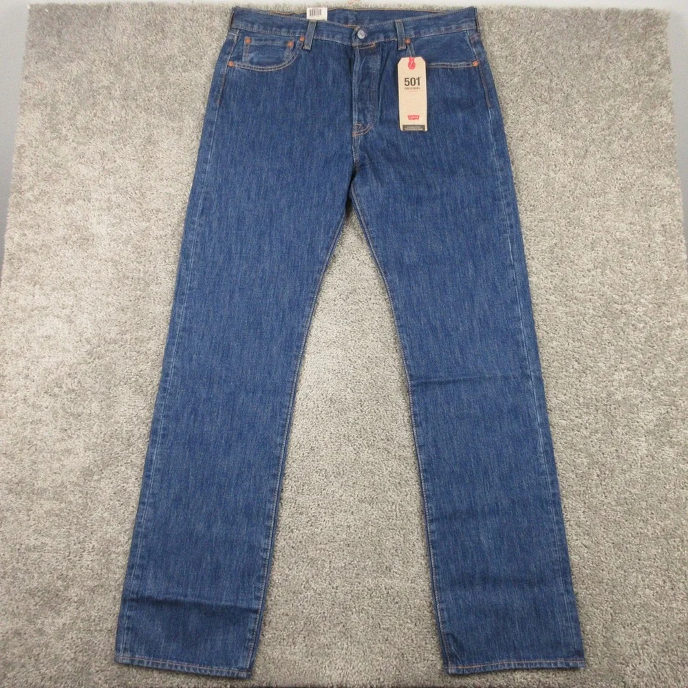 Levis Jeans Mens 36x36 Blue 501 Button Fly Original Straight Stone Denim Pants